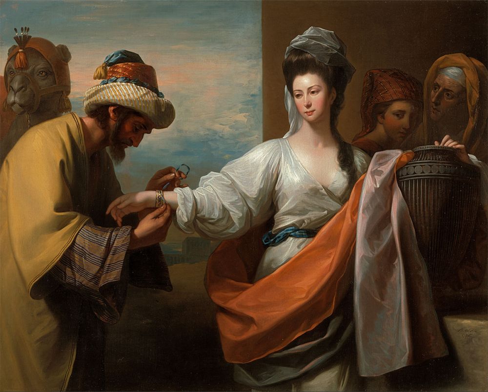 Benjamin_West_-_Isaac's_servant_tying_the_bracelet_on_Rebecca's_arm_-_Google_Art_Project.jpg